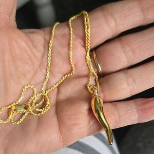 Sterling Silver 18K  Gold Womens Horn Pendant Necklace - Classic Charm